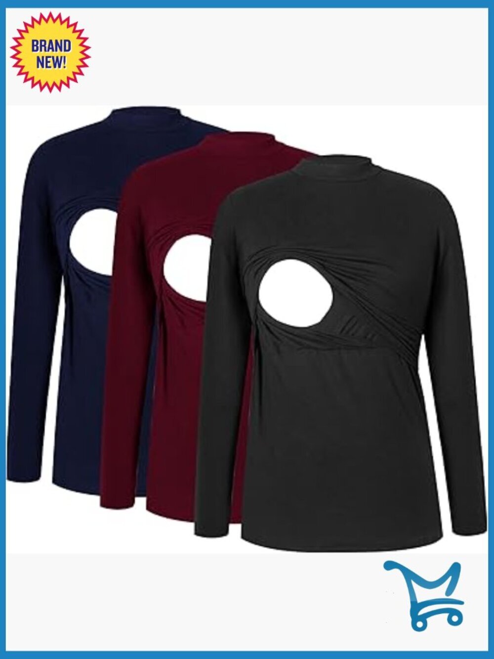 3 Pack Nursing Tops Long Sleeve Maternity Breastfeeding Shirts